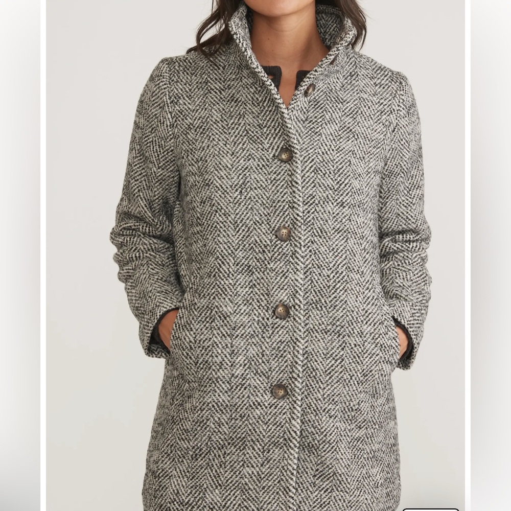 Marine Layer Black and White Herringbone Trench Coat